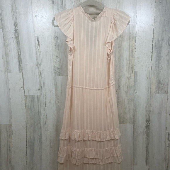 NWT PAIGE Illyria Split Neck Tiered Ruffle Midi Dress size XXS Cream Tan Blush - Picture 9 of 11
